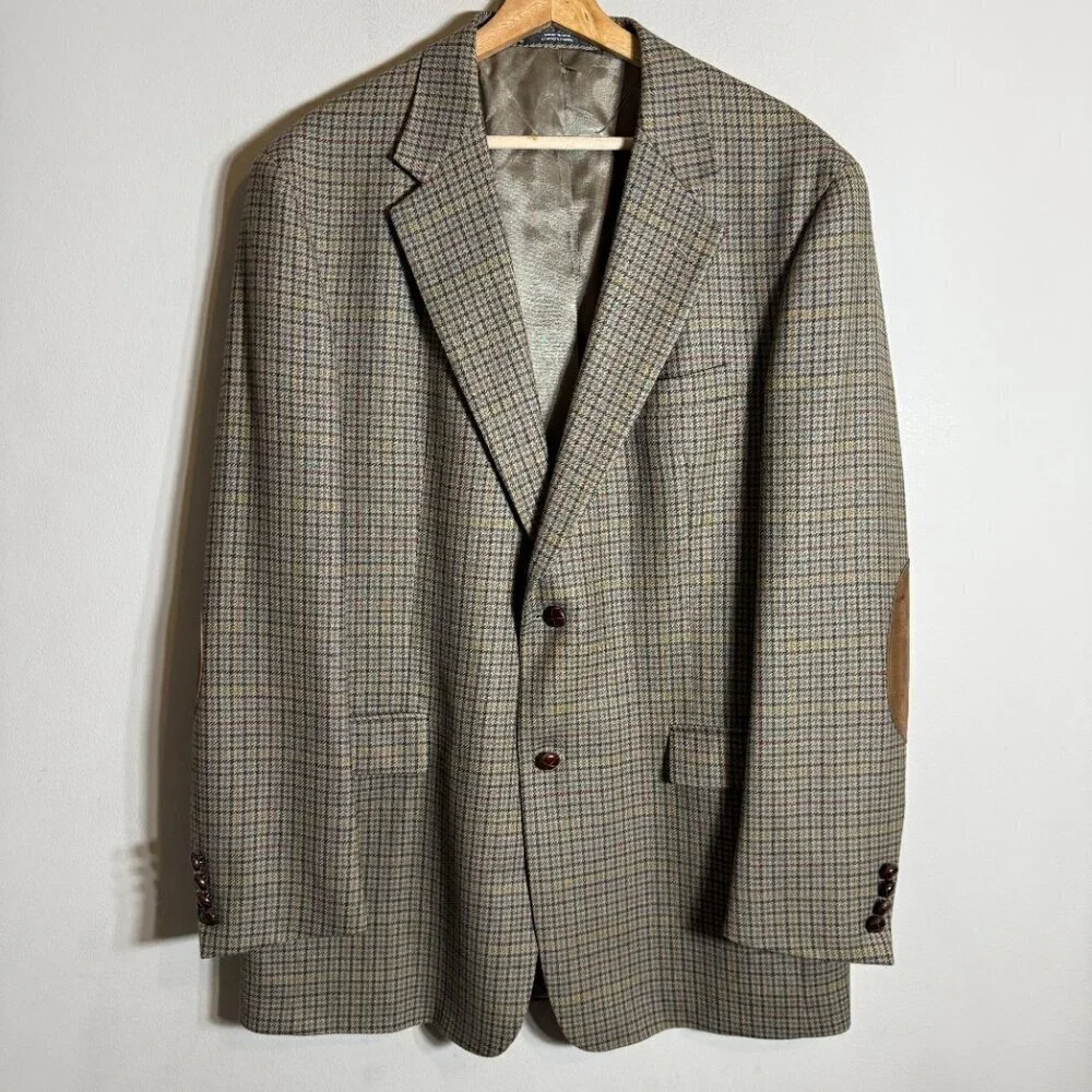Austin Reed Wool Houndstooth Sport Coat Dinner Jacket Blazer Men's Size 44L Tan